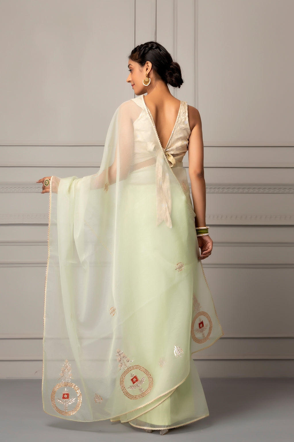 Sea Green Handcrafted Gota Patti Organza Saree