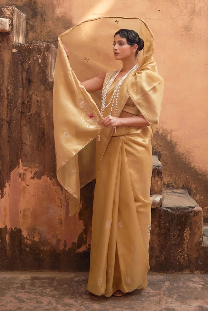 Golden Tissue Saree with Gota Patti Work
