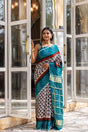 Green Ajrakh Handblock Bandhani Silk Saree With Zari Gharchola Pallu