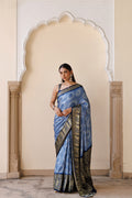 Grey Handcrafted Bandhani Gajji Silk Saree With Zari Border