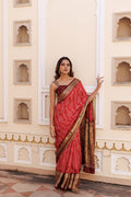 Maroon Handcrafted Bandhani Gajji Silk Saree With Zari Border