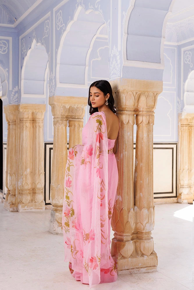 Pink Hand Painted Ready to Wear Saree