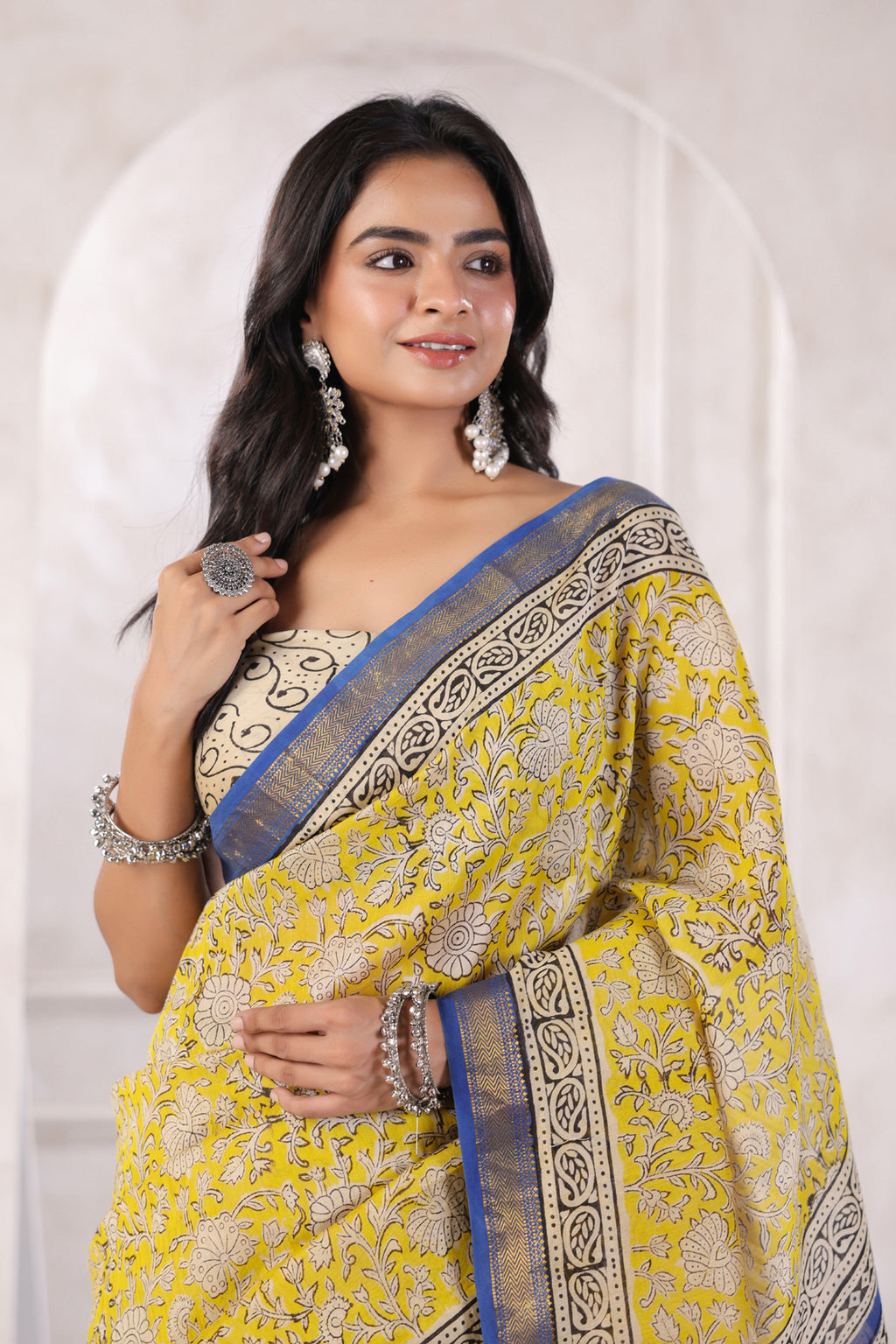 Yellow Hand Block Printed Bagru Pure Chanderi Sustainable Saree