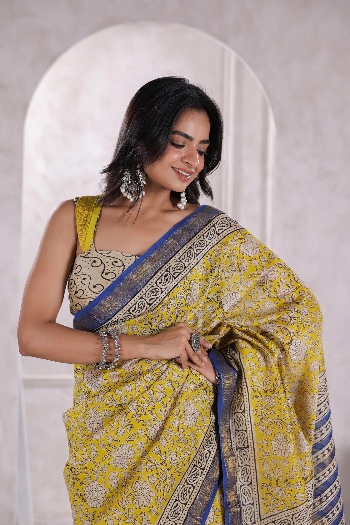 Yellow Hand Block Printed Bagru Pure Chanderi Sustainable Saree
