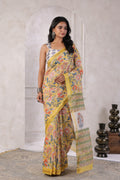 Yellow Hand Block Printed Bagru Pure Chanderi Sustainable Saree