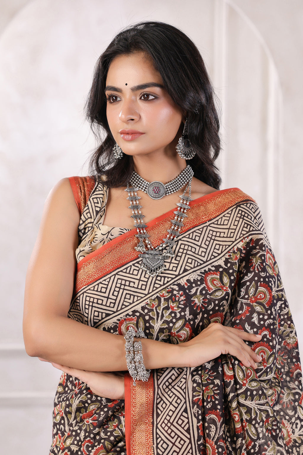 Black Hand Block Printed Bagru Pure Chanderi Sustainable Saree
