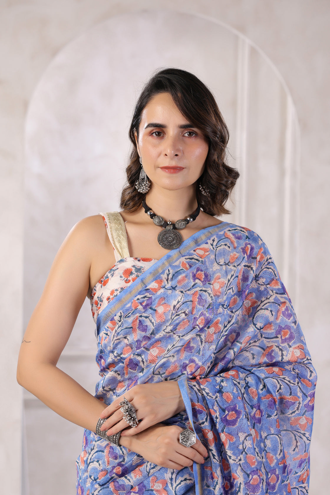 Blue Hand Block Printed Bagru Pure Chanderi Sustainable Saree