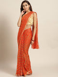 Dyed Orange Leheriya Kota Doria Saree