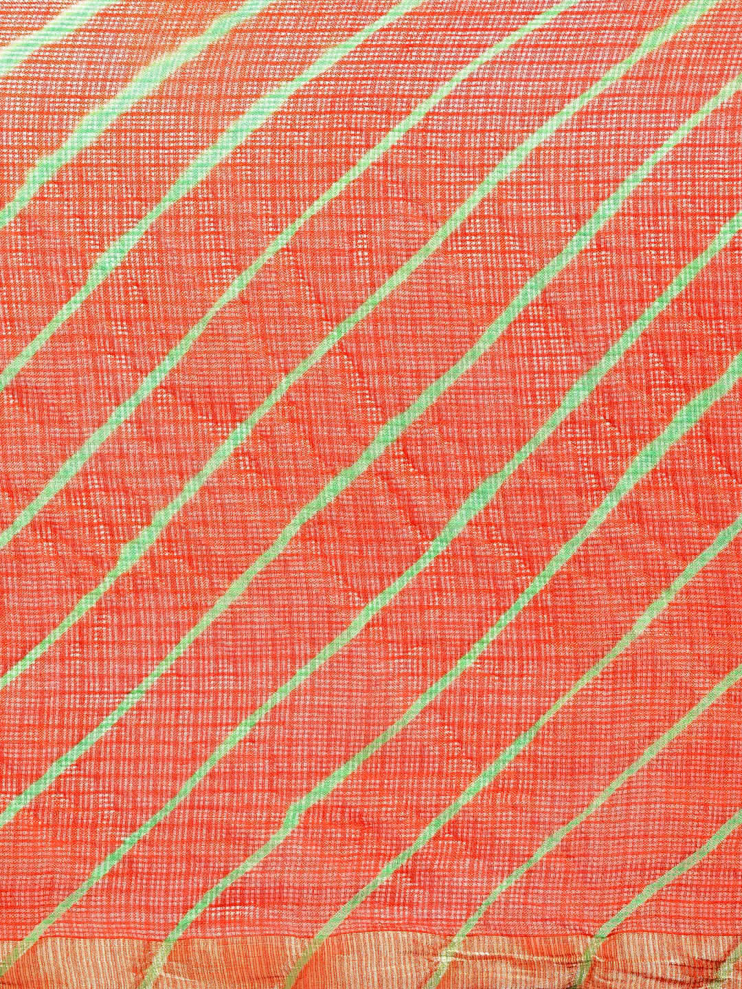 Dyed Orange Leheriya Kota Doria Saree