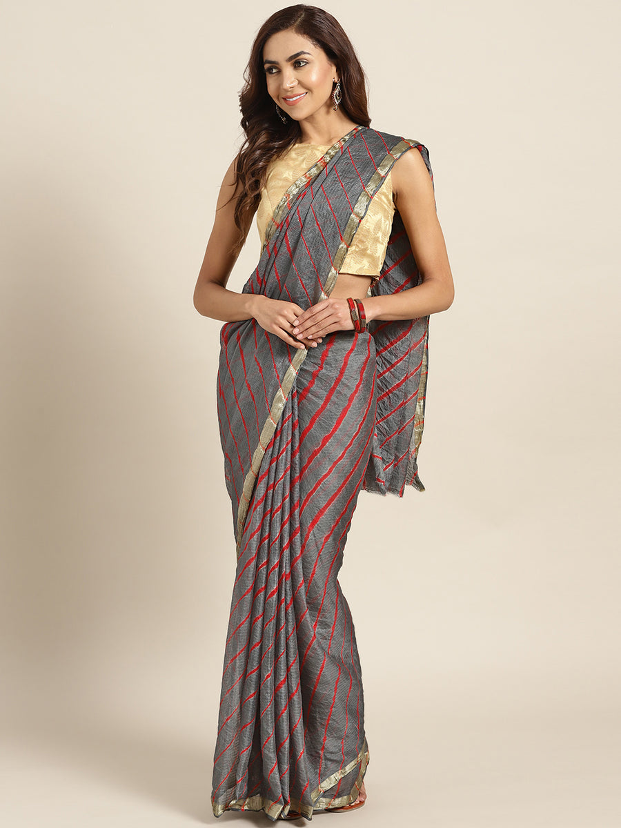 Grey Bandhani With Leheriya Kota Doria Saree
