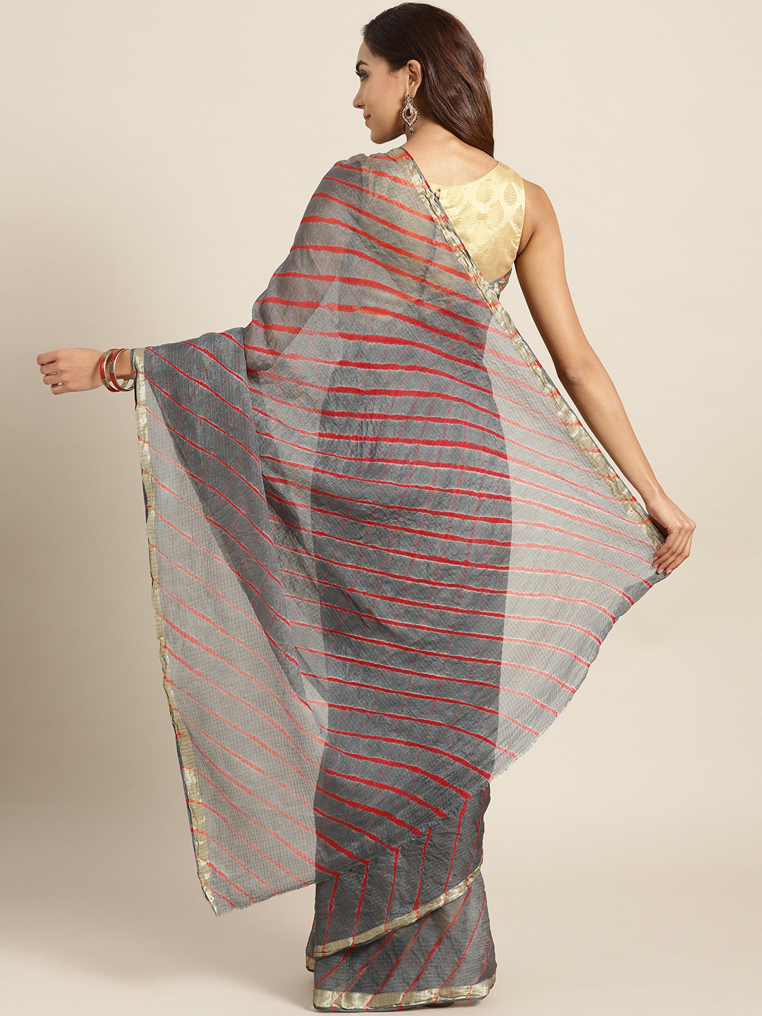 Grey Bandhani With Leheriya Kota Doria Saree