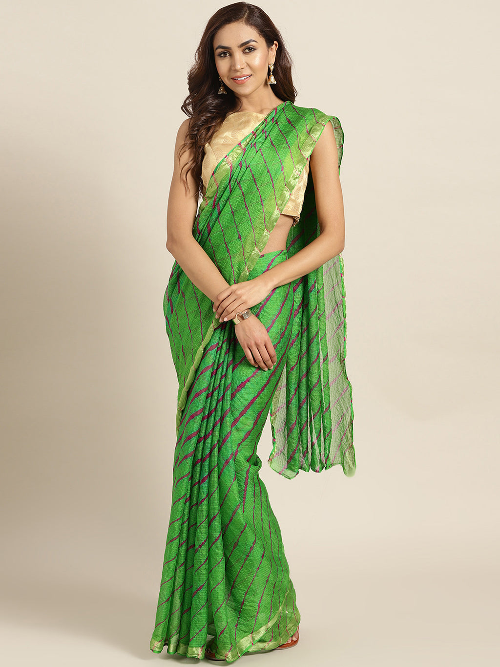 Hand Dyed Green Leheriya Kota Doria Sustainable Saree