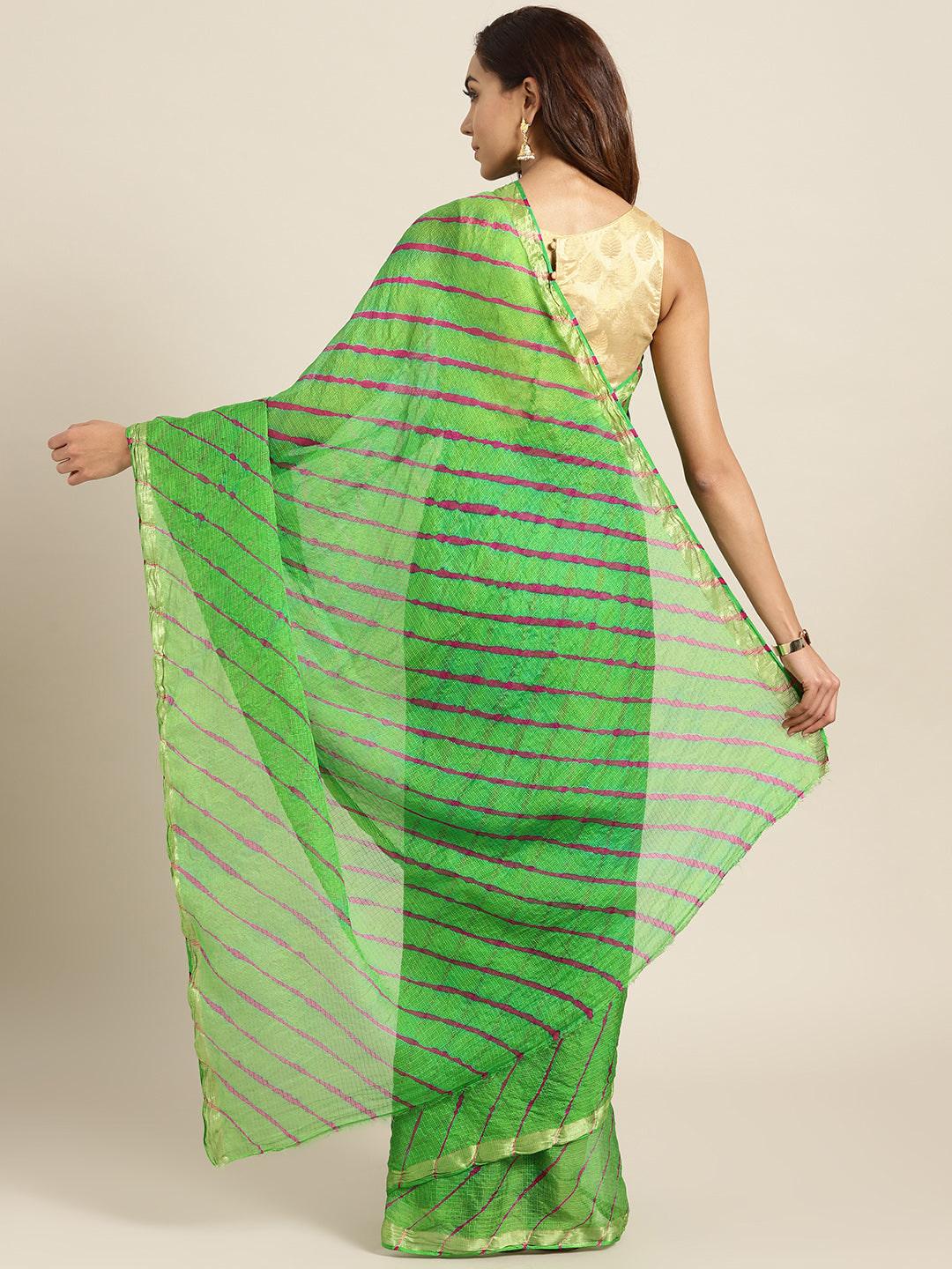 Hand Dyed Green Leheriya Kota Doria Sustainable Saree