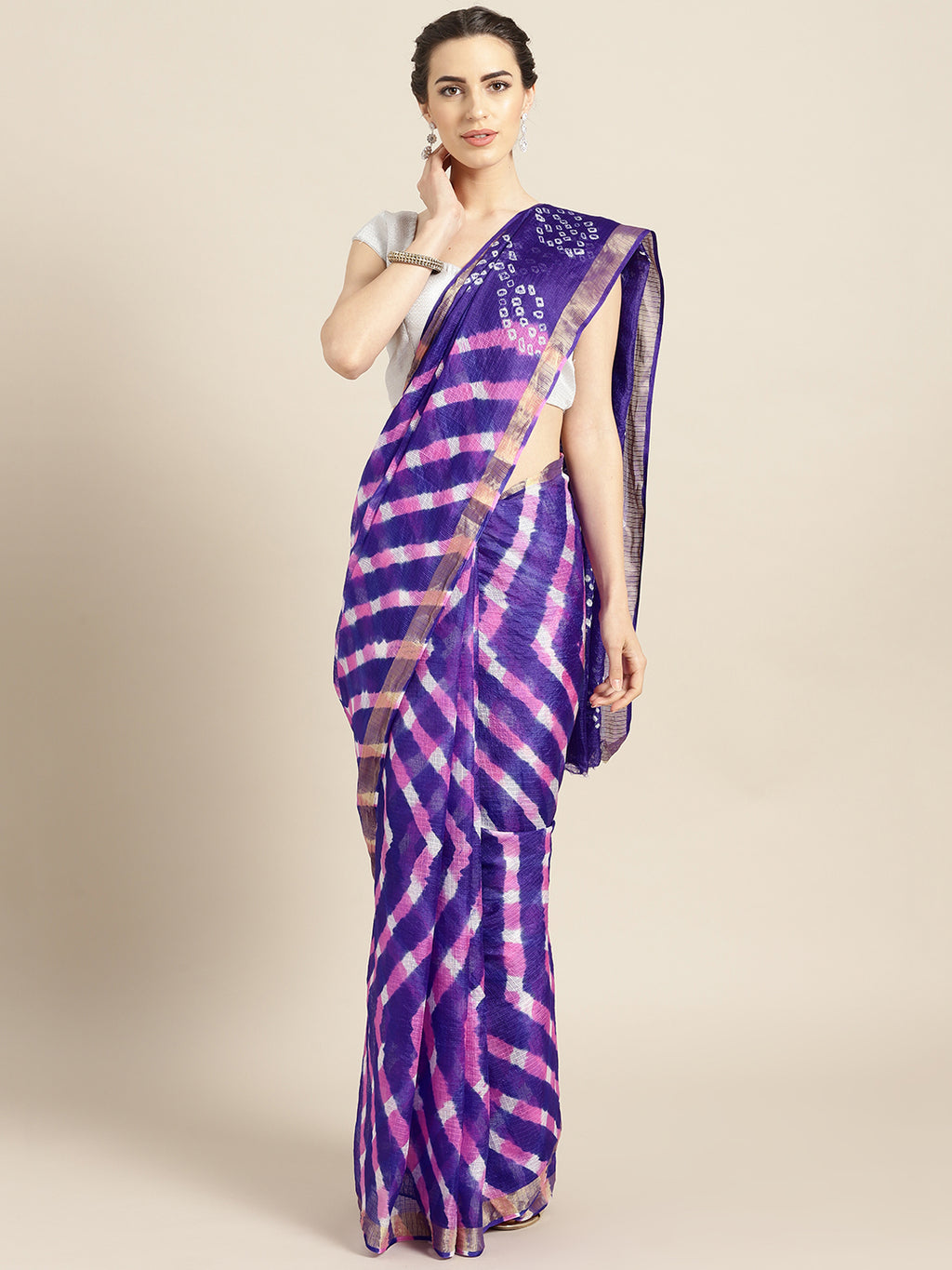 Hand Dyed Navy Blue Leheriya Kota Doria Saree