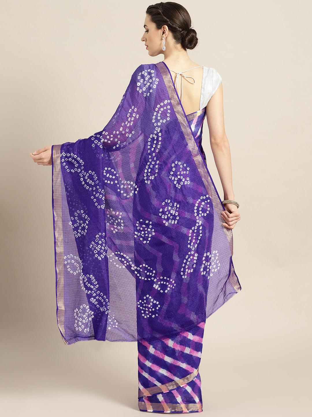 Hand Dyed Navy Blue Leheriya Kota Doria Saree