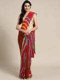 Red Lehariya Bandhani Chiffon Saree