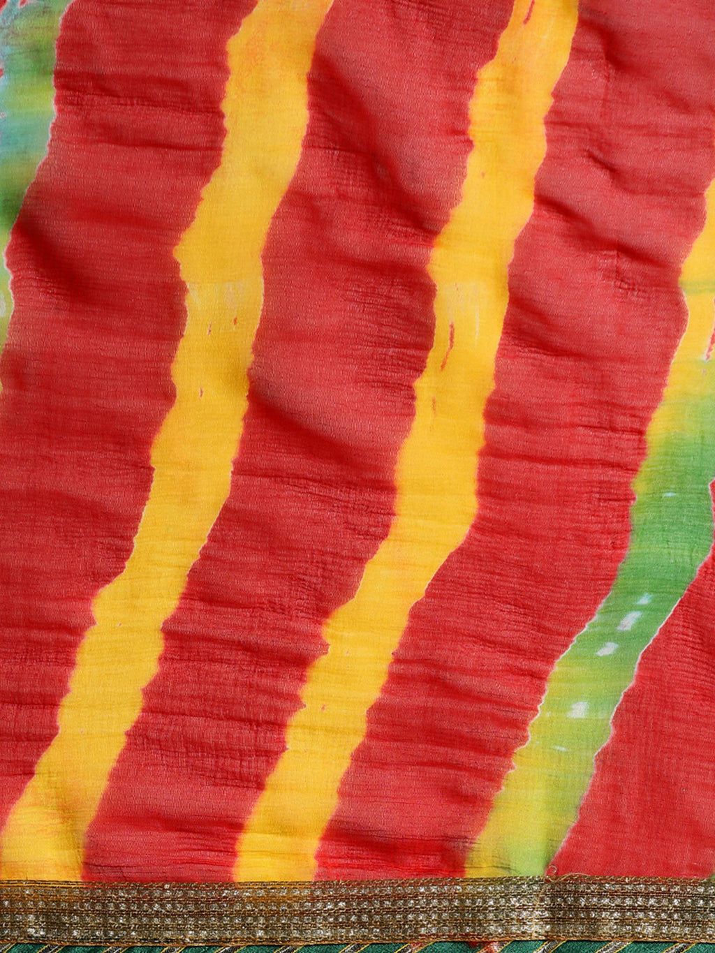 Red Lehariya Bandhani Chiffon Saree