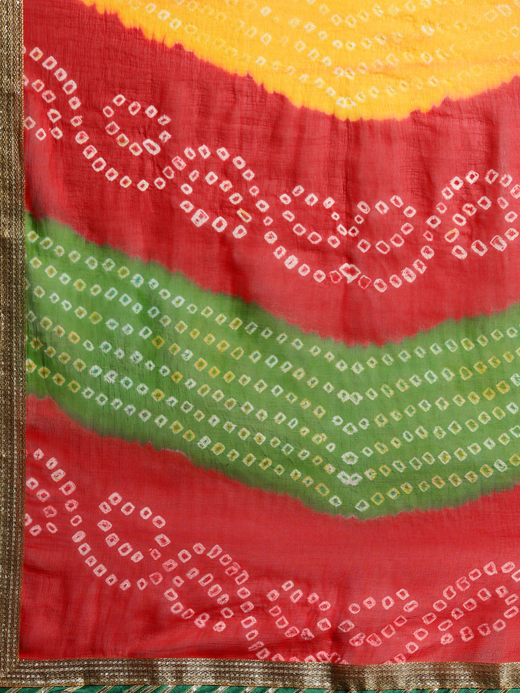 Red Lehariya Bandhani Chiffon Saree