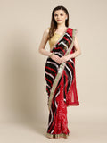 Black & Red Leheriya Bandhani Chiffon Saree