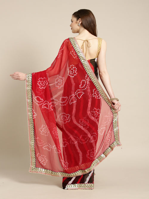 Black & Red Leheriya Bandhani Chiffon Saree
