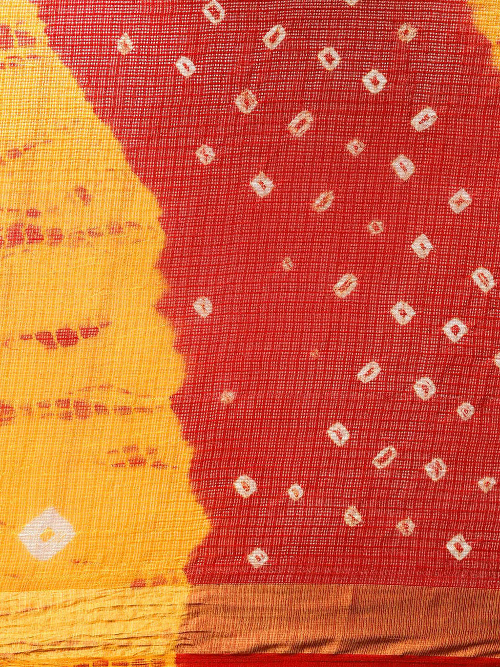 Hand Dyed Red & Yellow Bandhani Kota Doria  Sustainable Saree