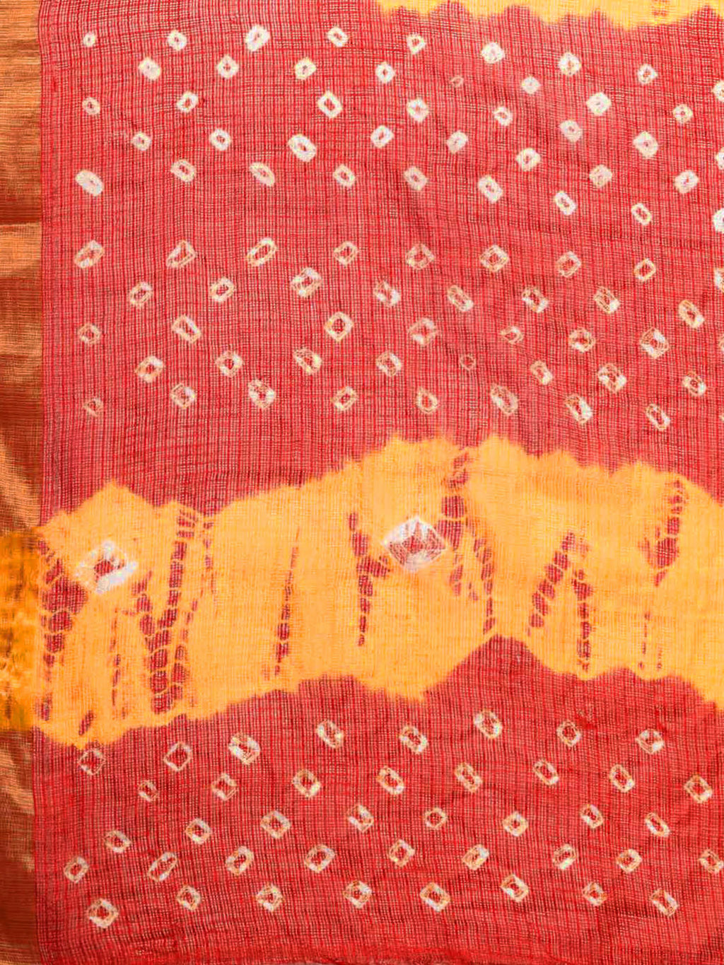 Hand Dyed Red & Yellow Bandhani Kota Doria  Sustainable Saree