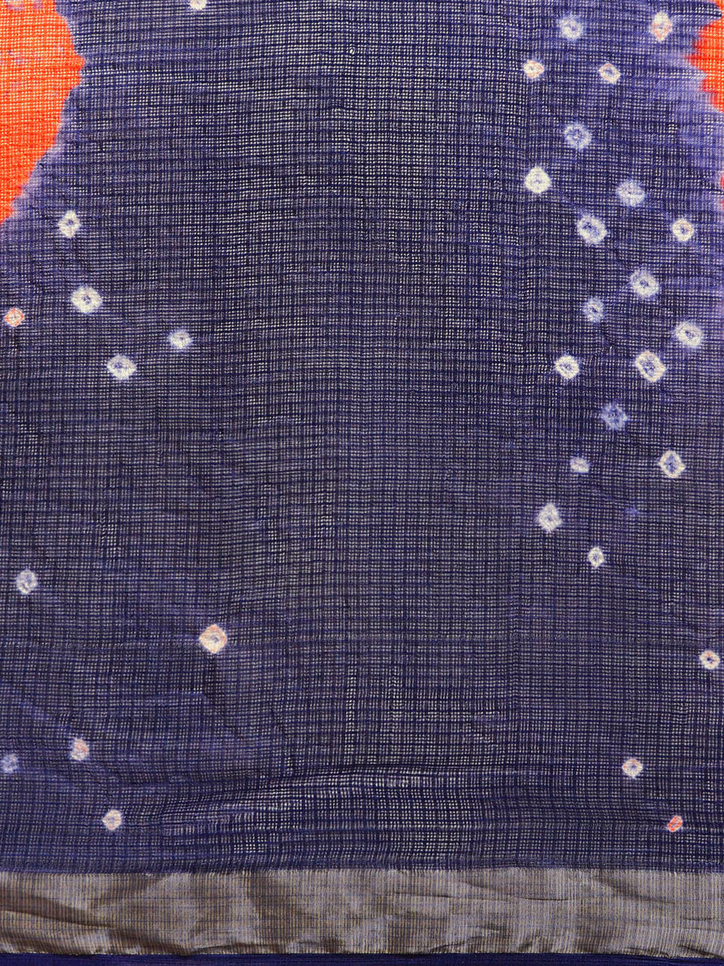 Hand Dyed Orange & Navy Blue Bandhani Kota Doria  Sustainable Saree