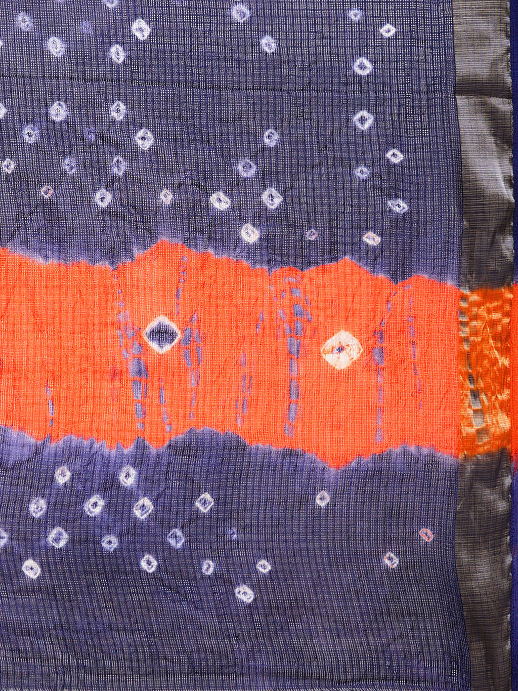 Hand Dyed Orange & Navy Blue Bandhani Kota Doria  Sustainable Saree