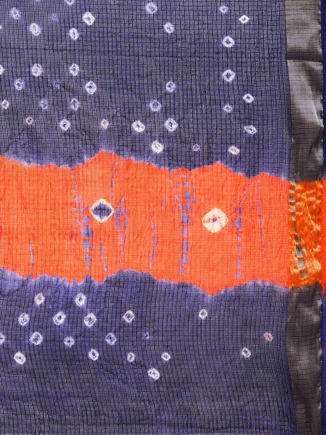 Hand Dyed Orange & Navy Blue Bandhani Kota Doria  Sustainable Saree