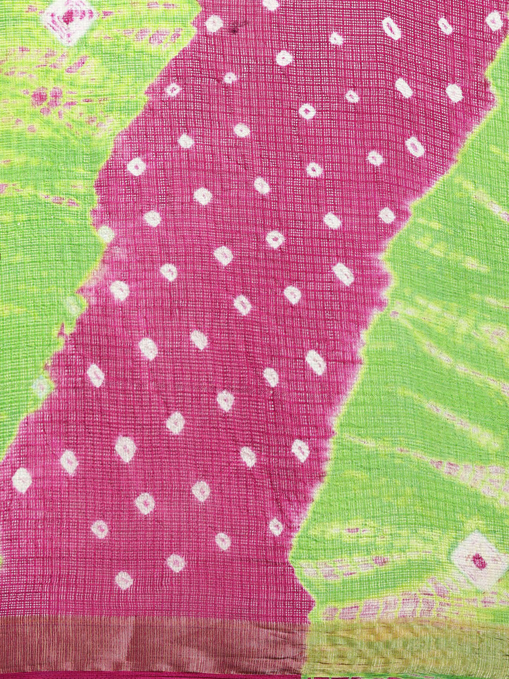 Hand Dyed Pink & Green Bandhani Kota Doria  Sustainable Saree