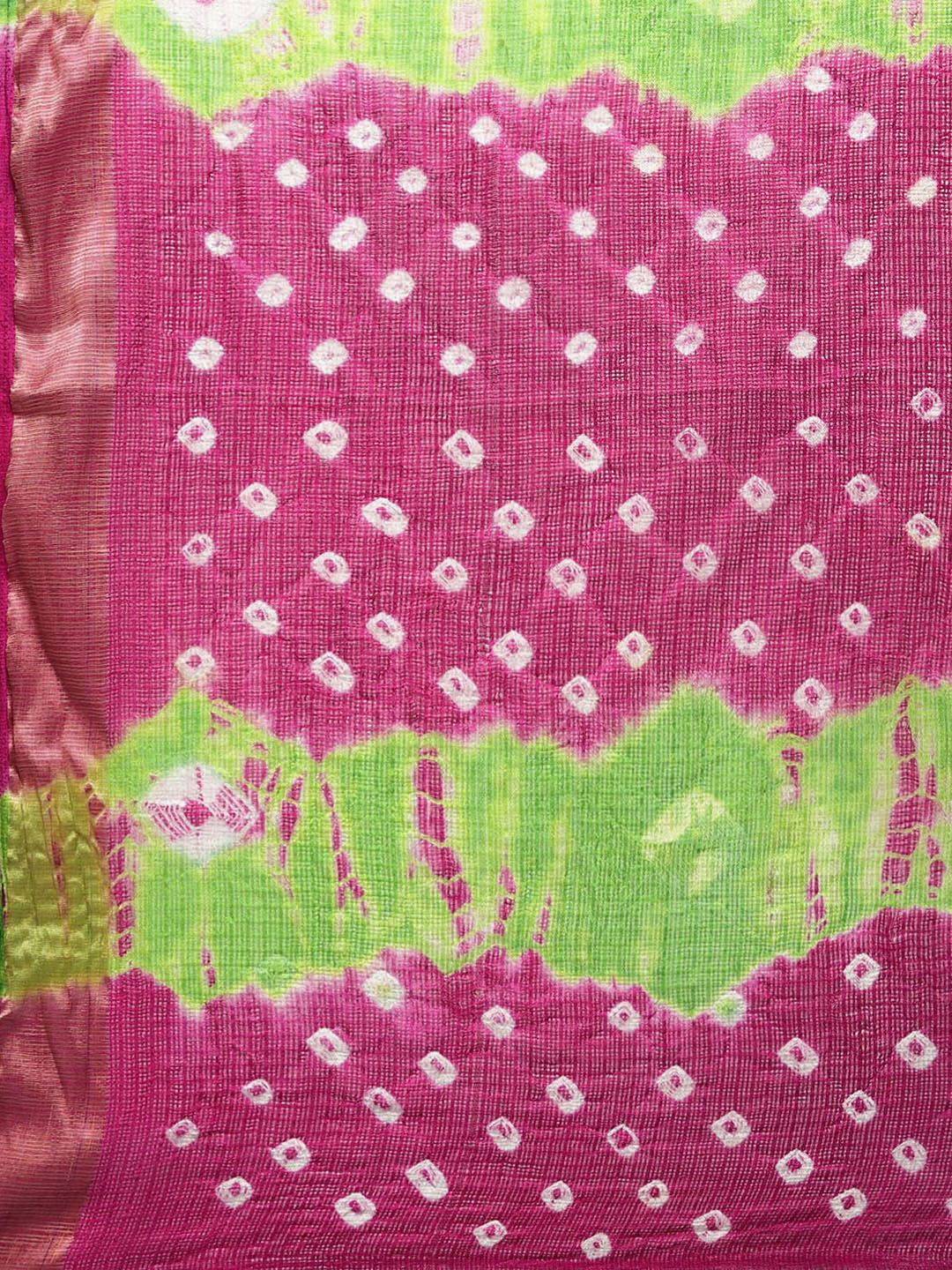 Hand Dyed Pink & Green Bandhani Kota Doria  Sustainable Saree