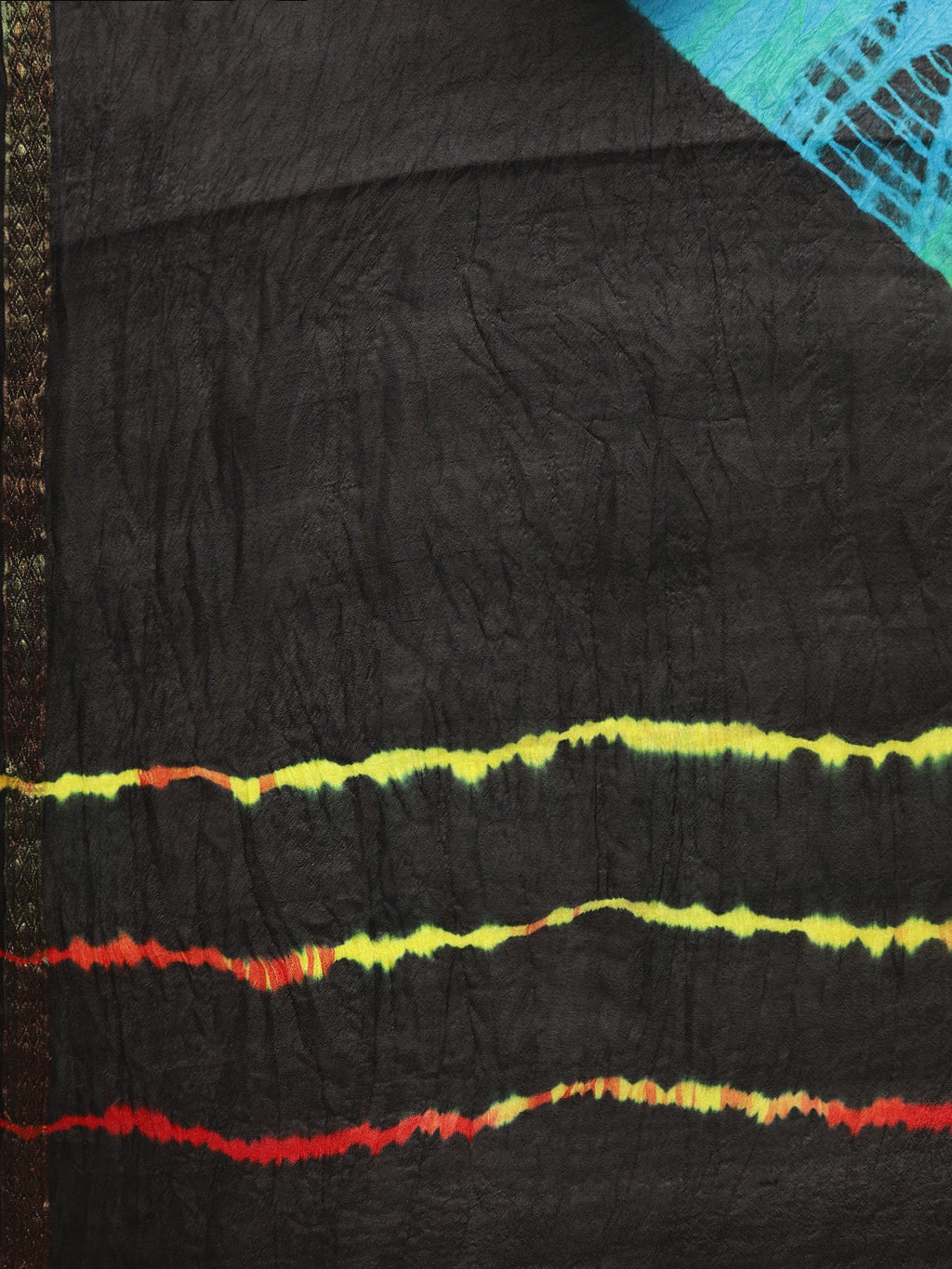 Black Hand Dyed Leheriya Art Silk Saree