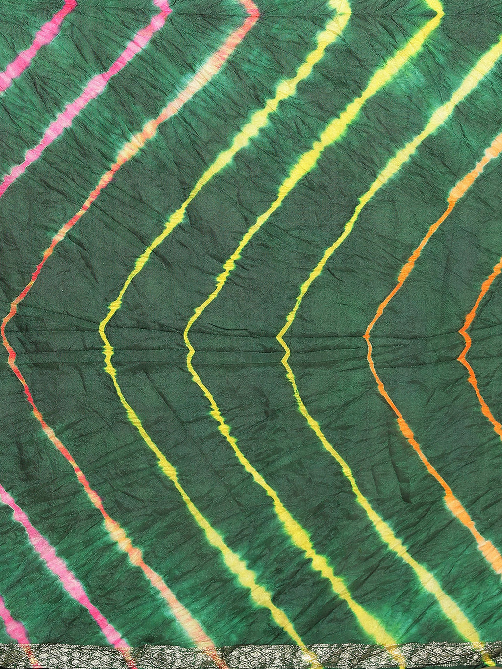 Green Hand Dyed Leheriya Printed Art Silk Saree