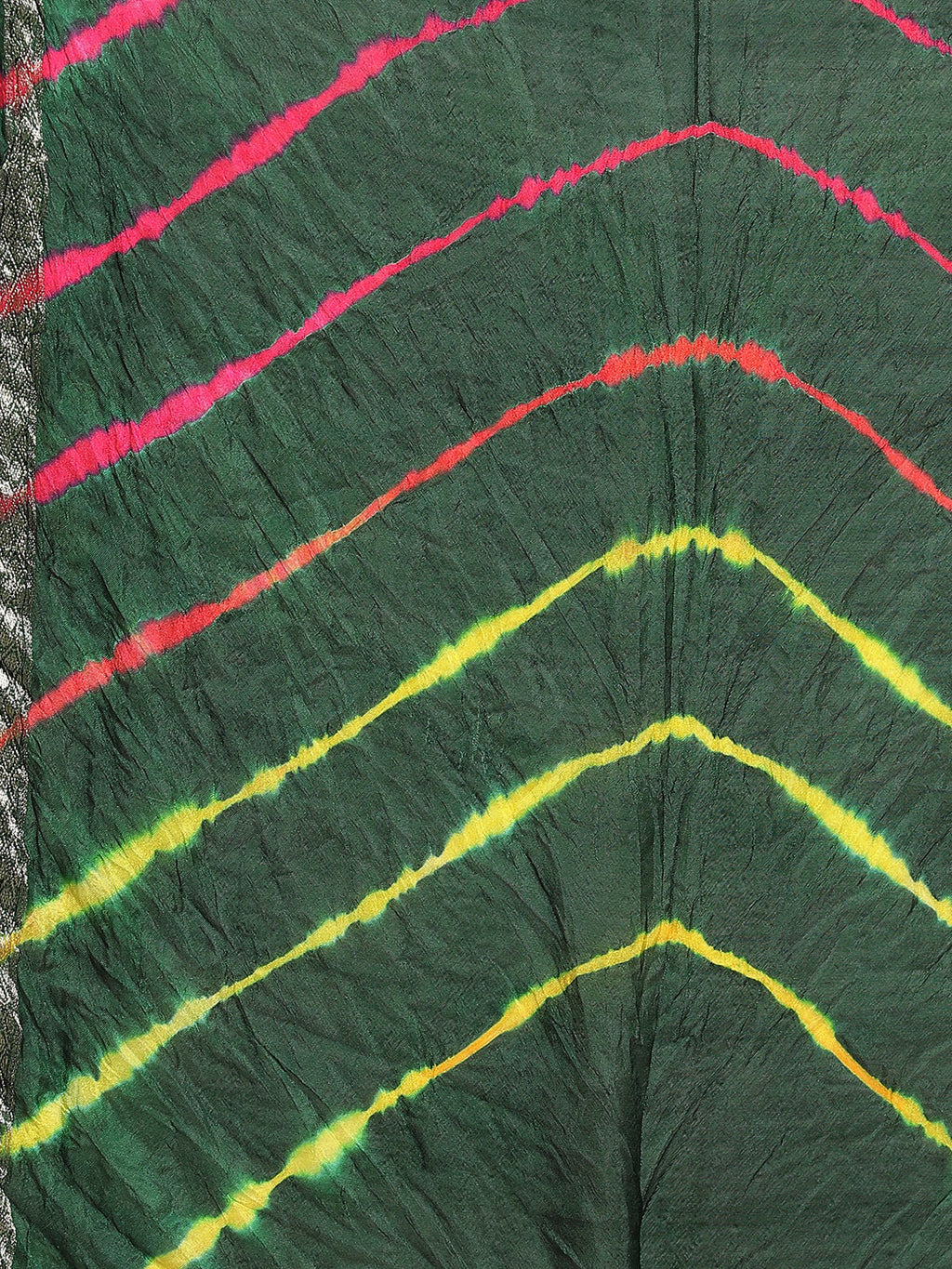 Green Hand Dyed Leheriya Printed Art Silk Saree