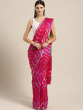 Pink Hand Dyed Leheriya Printed Art Silk Saree