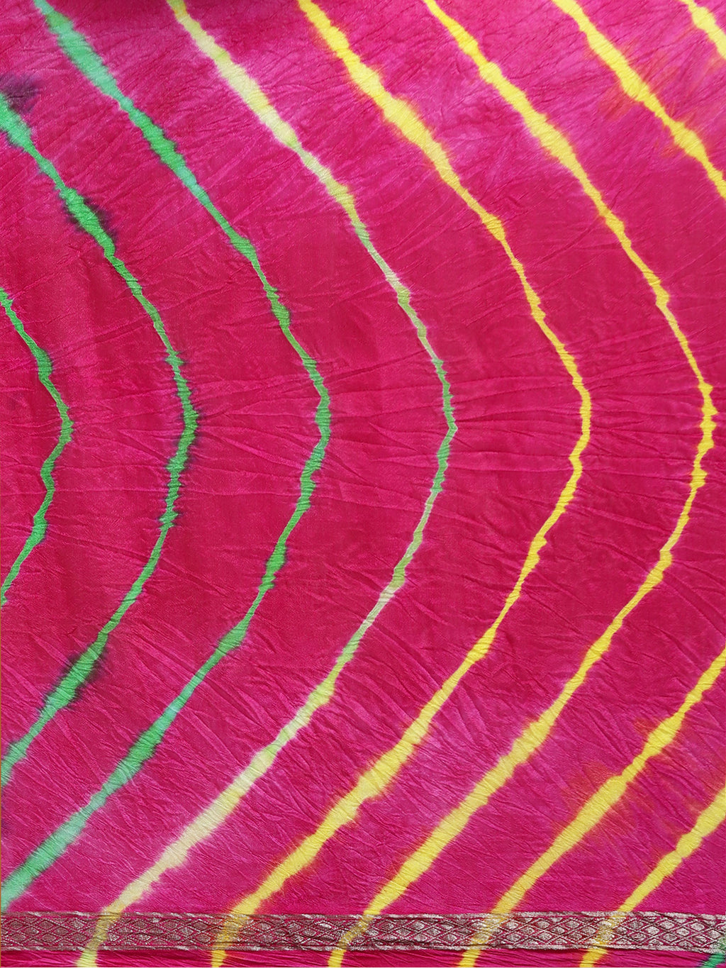 Pink Hand Dyed Leheriya Printed Art Silk Saree