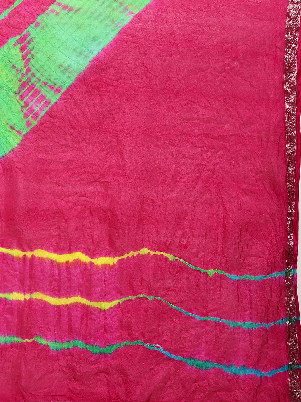 Pink Hand Dyed Leheriya Printed Art Silk Saree