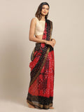 Red & Black Bandhani Printed Kota Doria Silk Saree