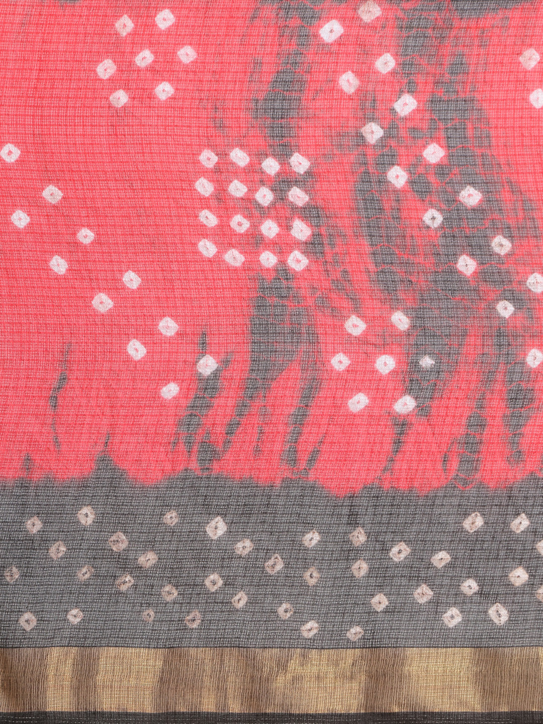 Red & Black Bandhani Printed Kota Doria Silk Saree