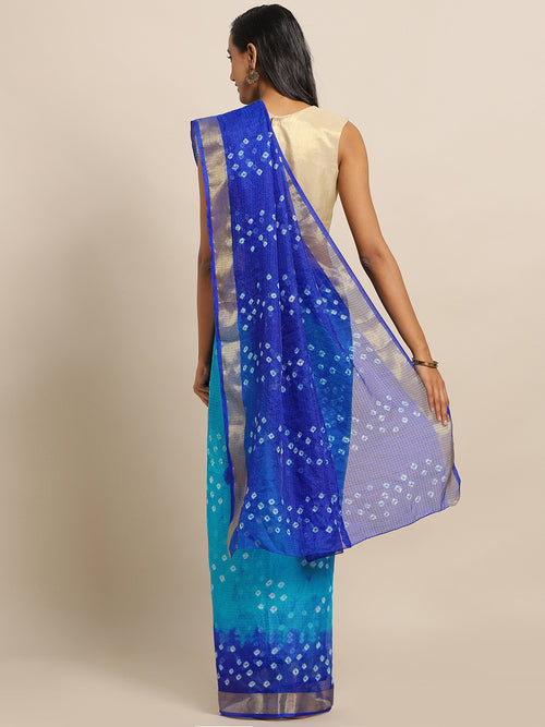 Blue Bandhani Printed Kota Doria Silk Saree