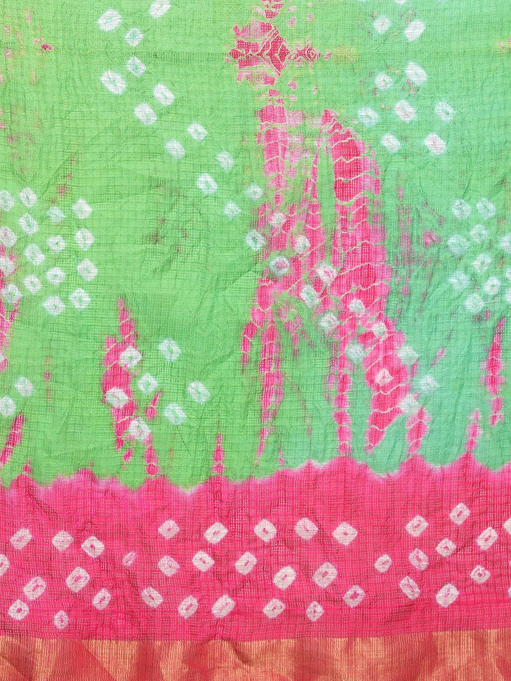 Green & Pink Bandhani Printed Kota Doria Silk Saree