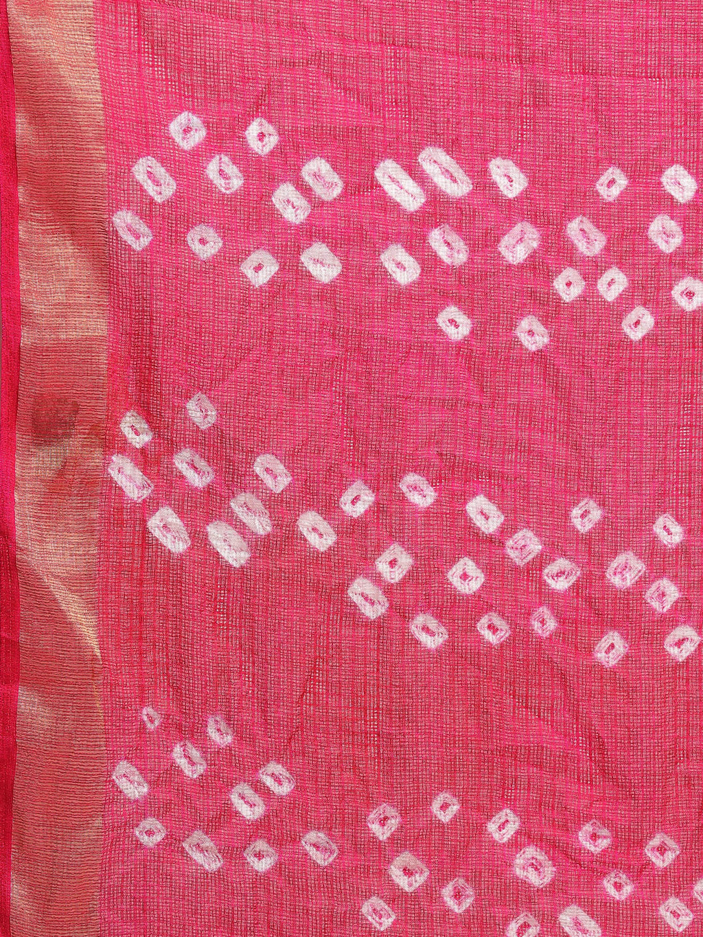 Green & Pink Bandhani Printed Kota Doria Silk Saree