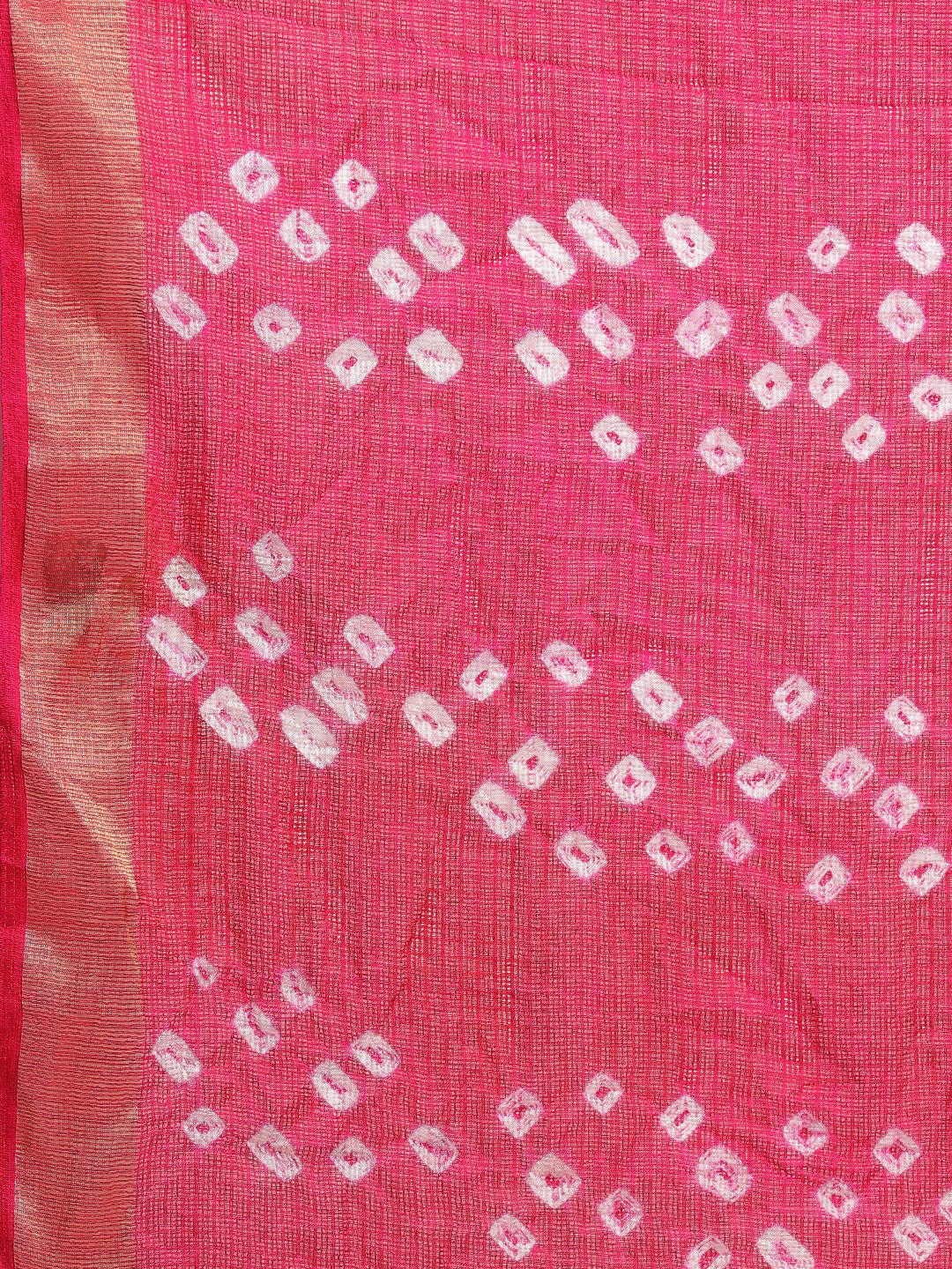 Green & Pink Bandhani Printed Kota Doria Silk Saree