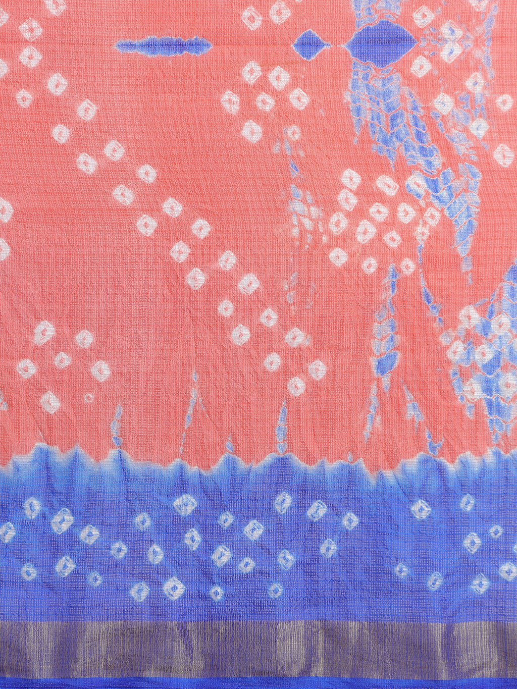Orange & Blue Bandhani Printed Kota Doria Silk Saree