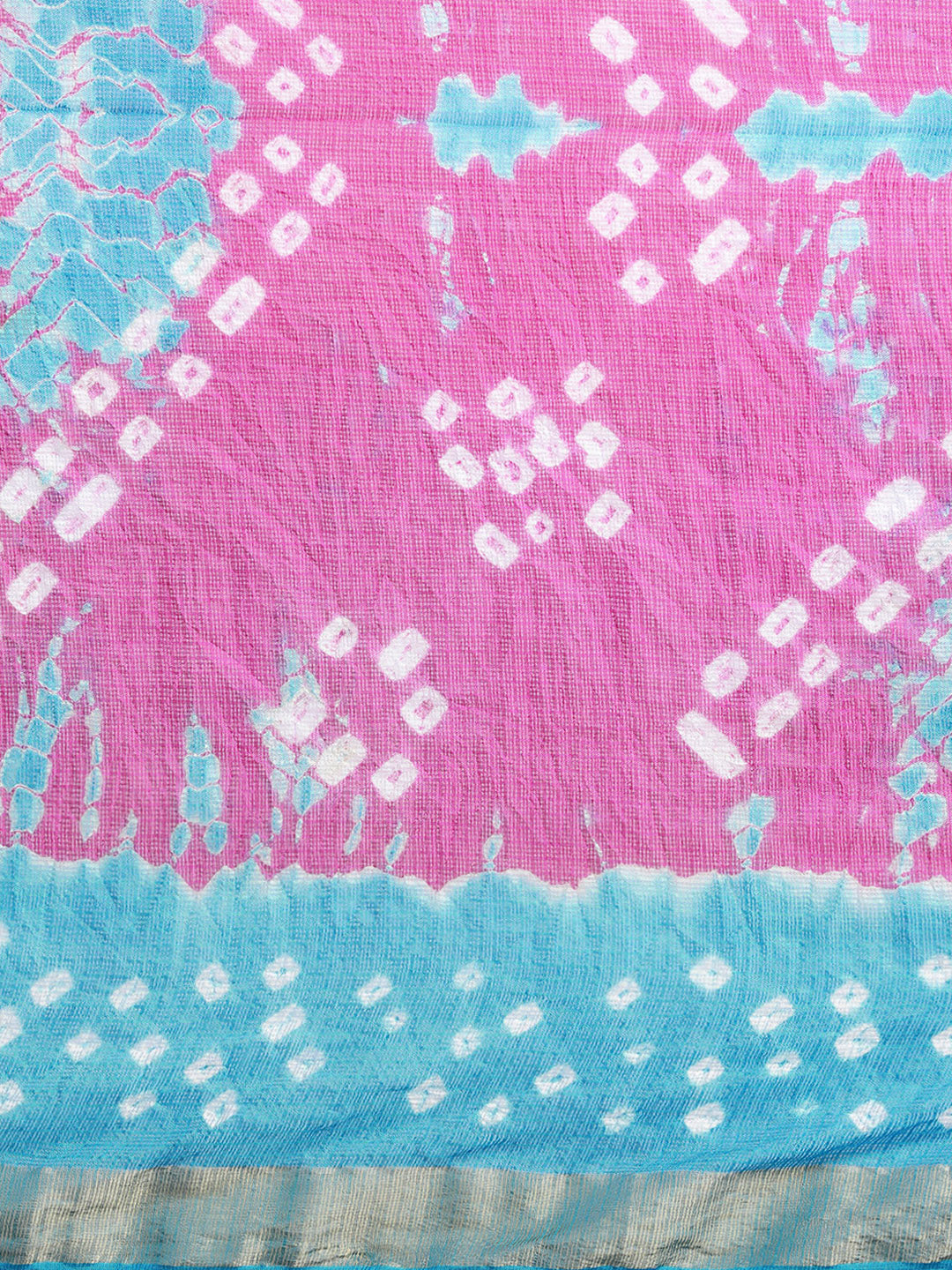 Pink & Blue Hand Dyed Kota Doria Silk Saree