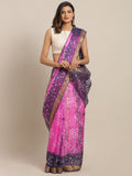 Pink & Grey Hand Dyed Kota Doria Silk Saree