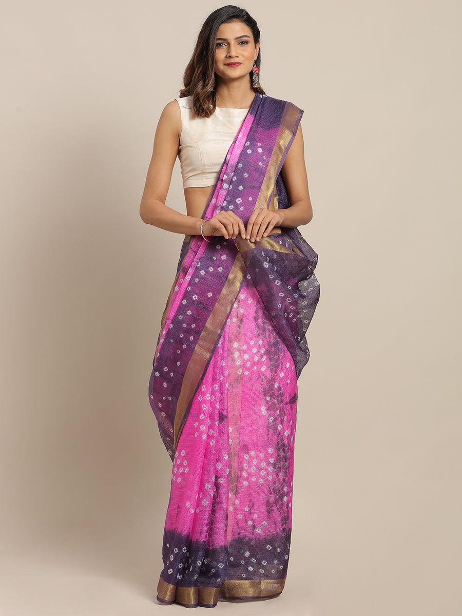 Pink & Grey Hand Dyed Kota Doria Silk Saree