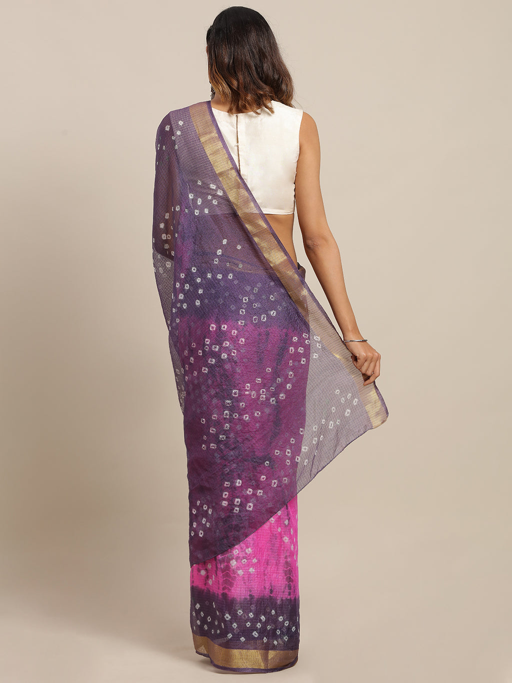 Pink & Grey Hand Dyed Kota Doria Silk Saree