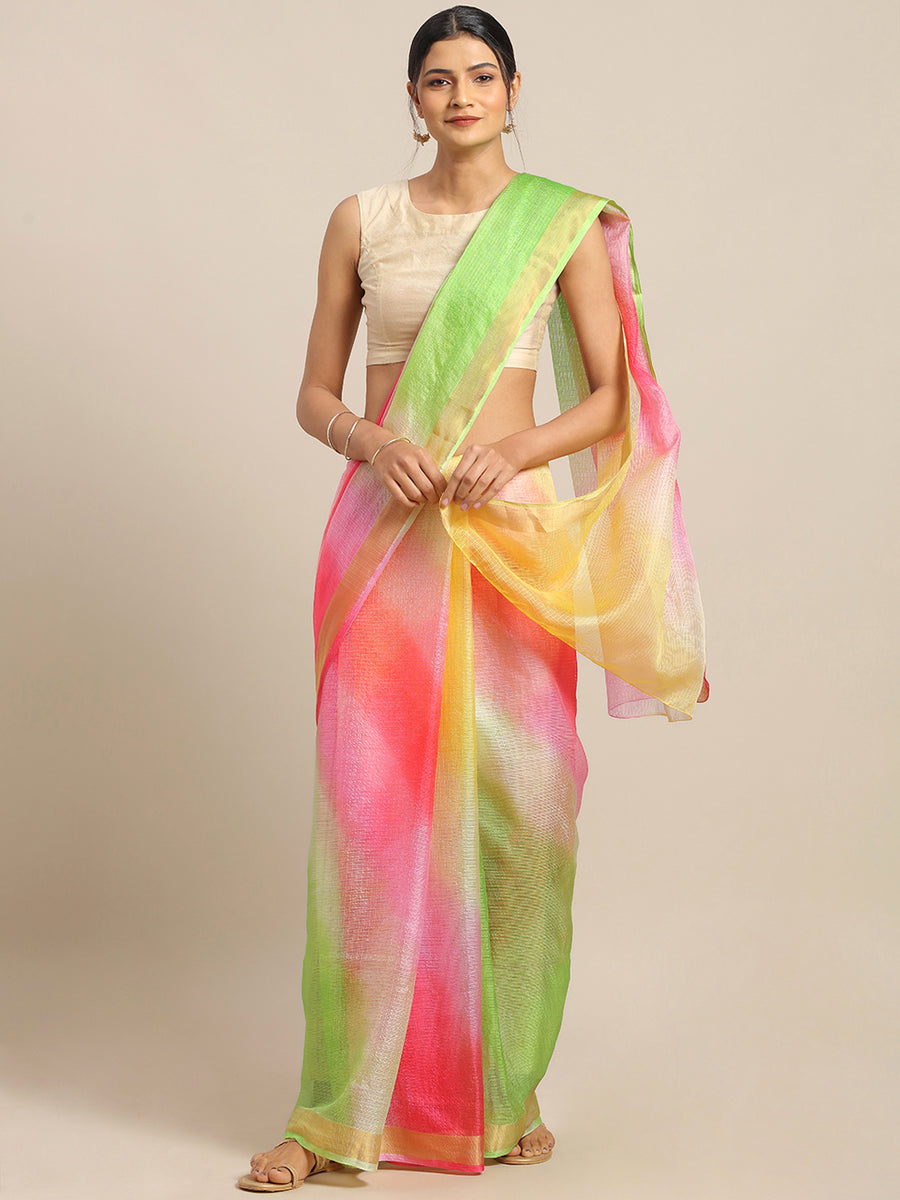 Multi Color Hand Dyed Kota Doria Silk Saree