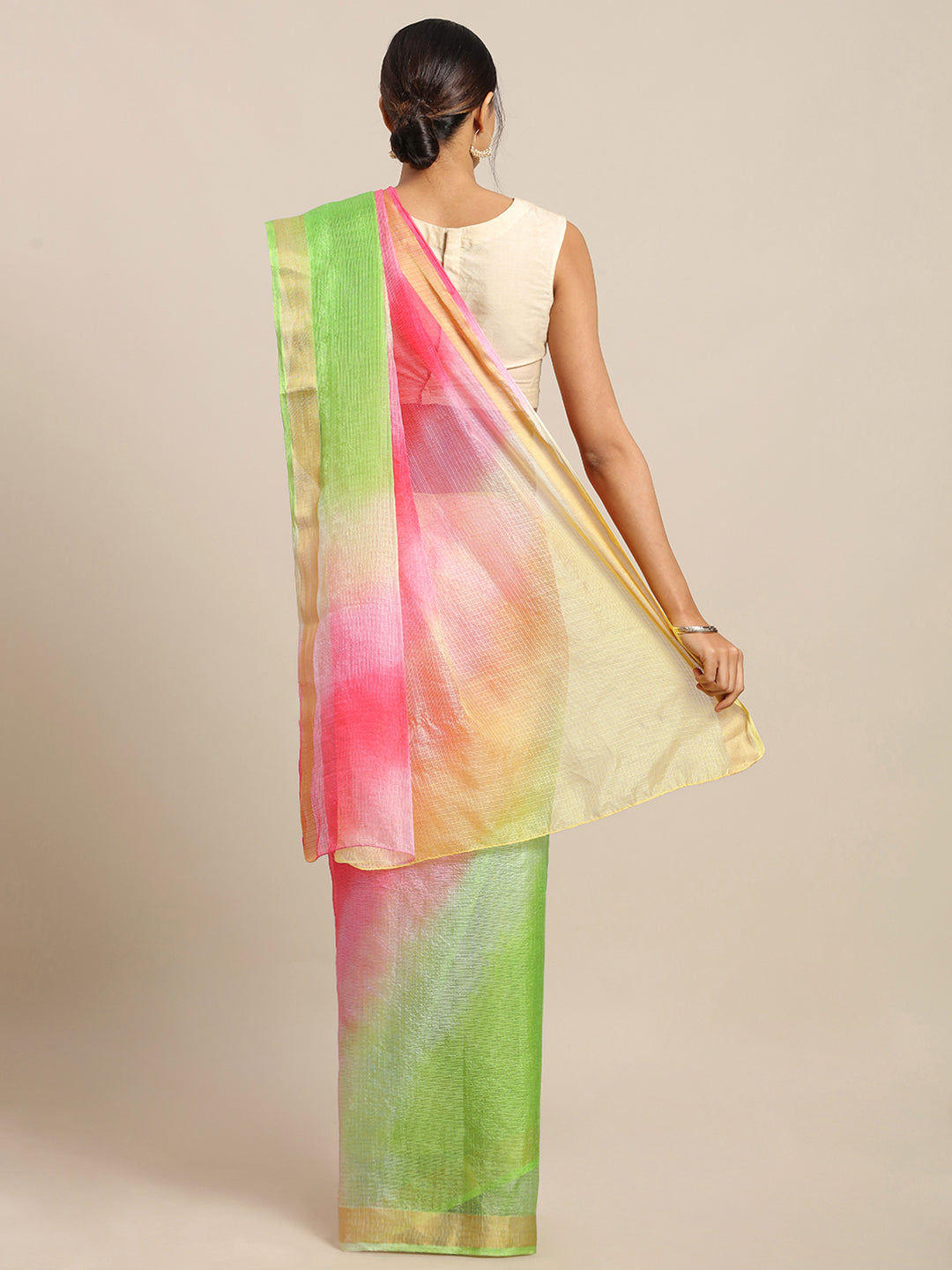 Multi Color Hand Dyed Kota Doria Silk Saree